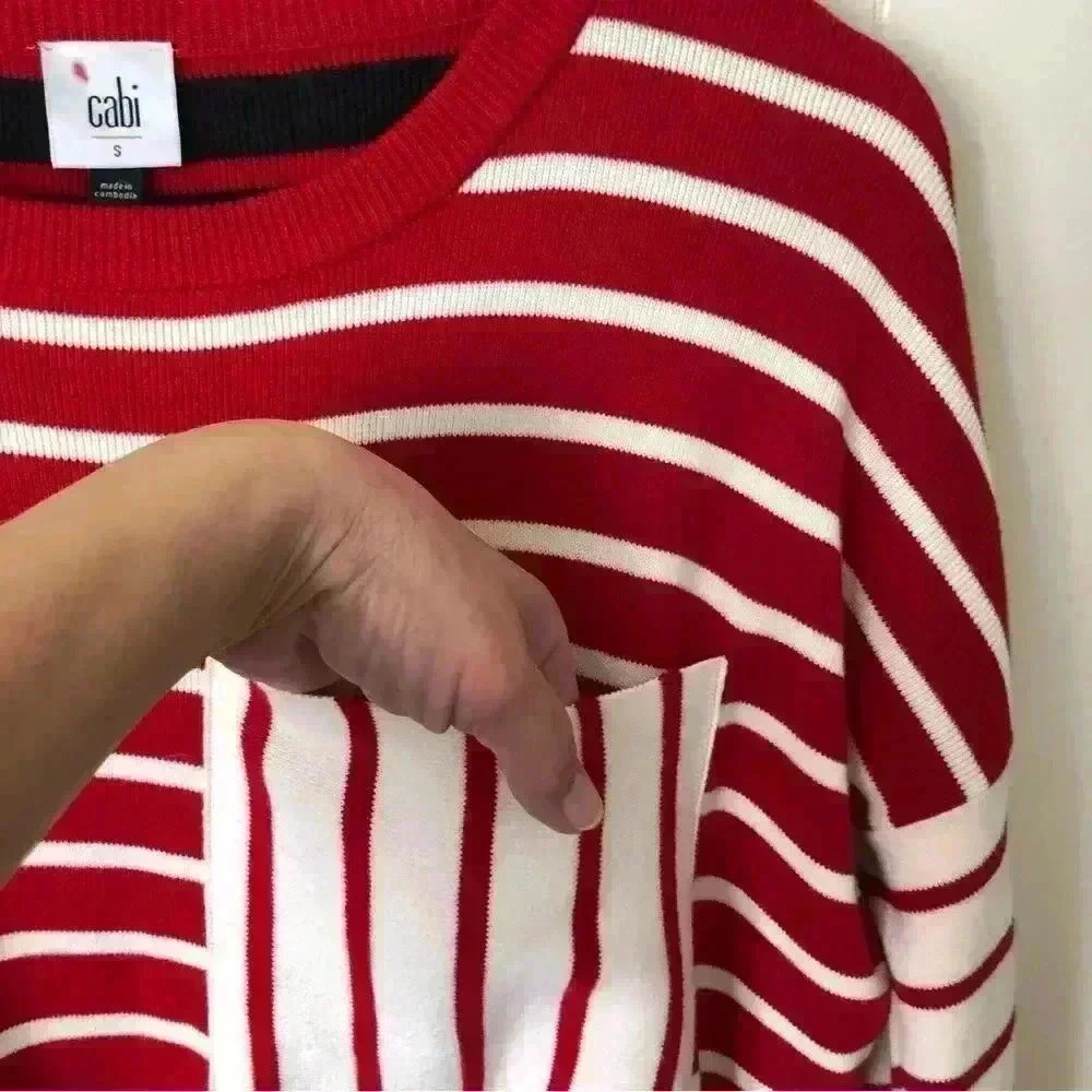 CAbi Striped Cotton Top Sweater Size S - Picture 5 of 10